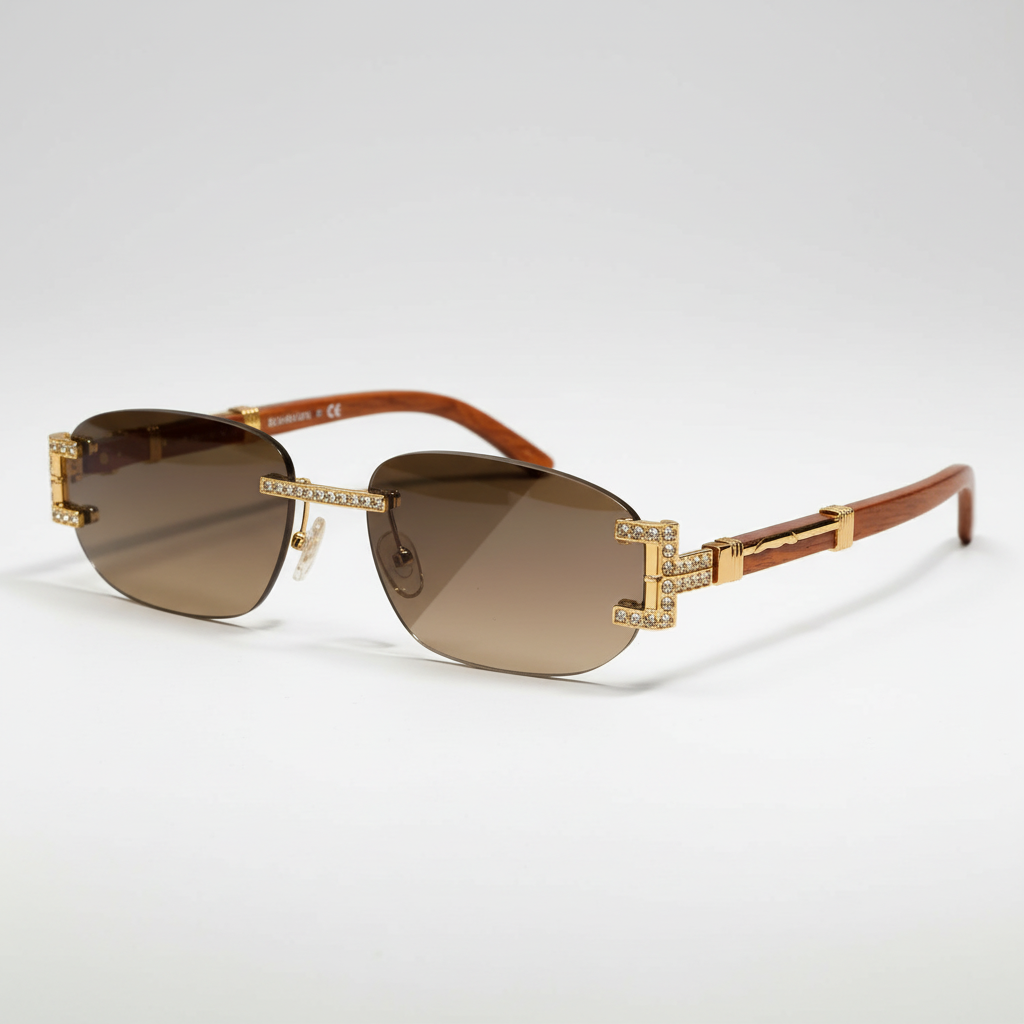 Wooden & Gold Rimless Glasses
