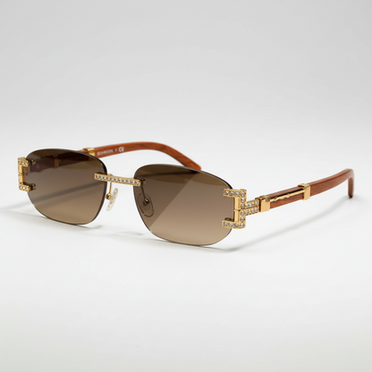 Wooden & Gold Rimless Glasses