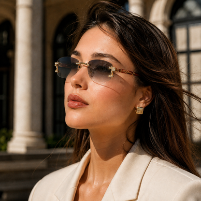 Wooden & Gold Rimless Glasses
