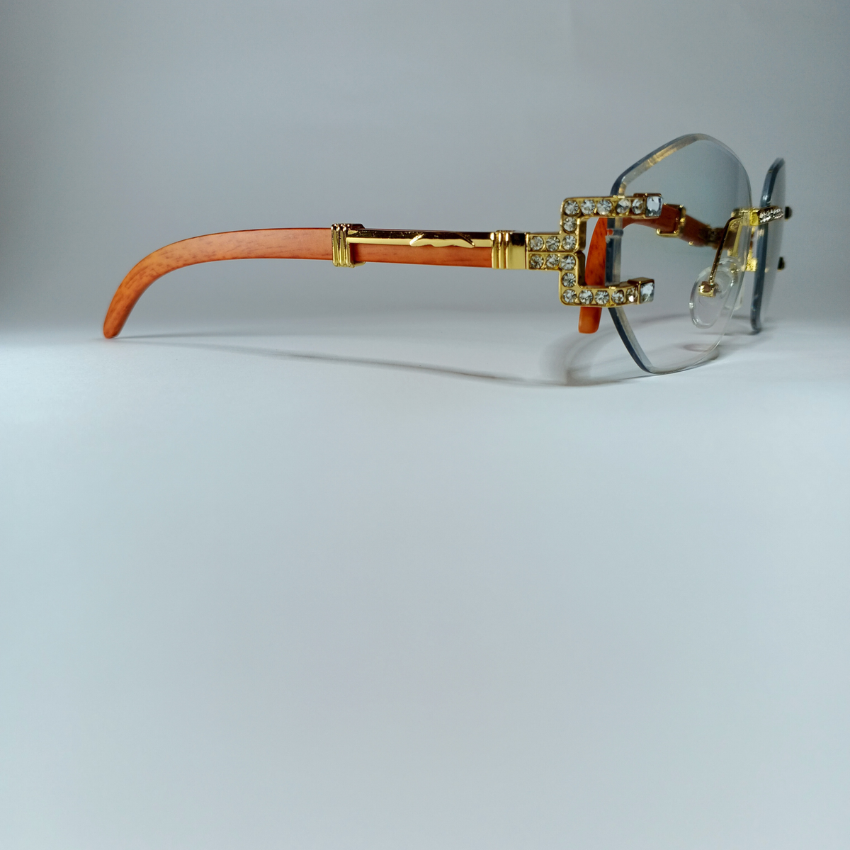 Wooden & Gold Rimless Glasses